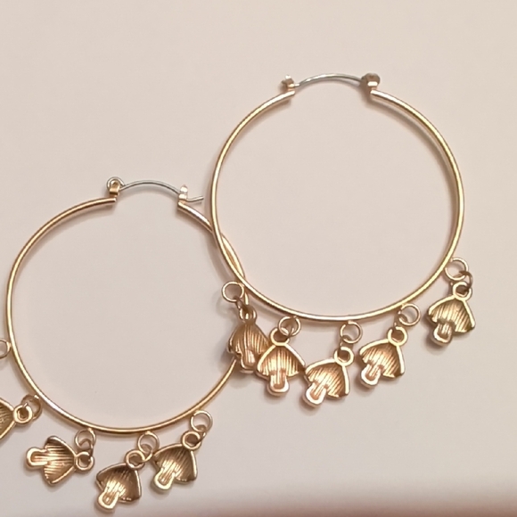 Gold Hoop Earrings with Colorful Mushroom Charms - Picture 5 of 5